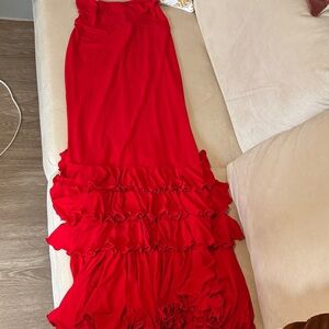 Elegant Red Ruffled Skirt for flamenco dance especially